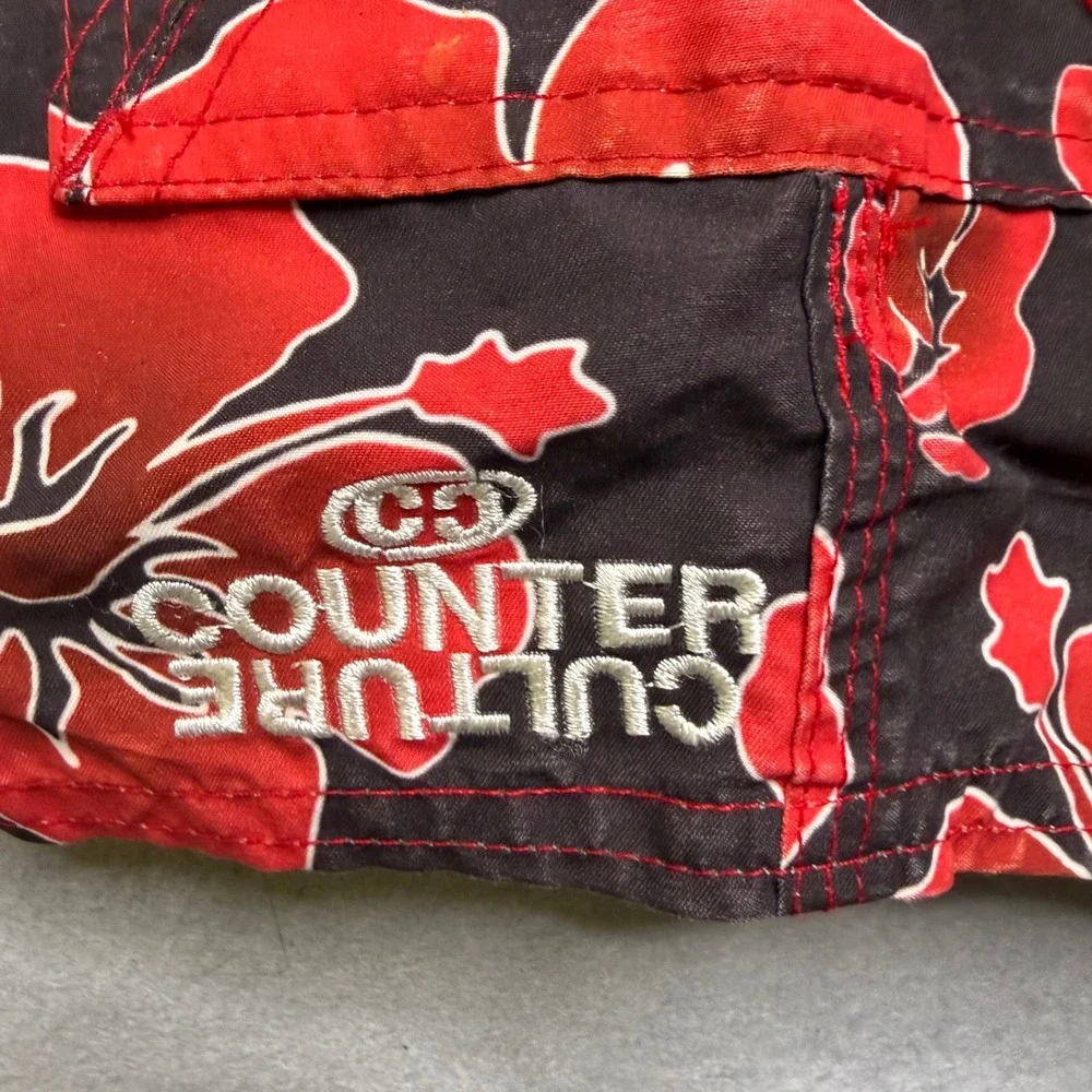 Counter Culture Board Shorts Mens 31 Black Red‎ Hibiscus Floral Vintage Y2K NWT